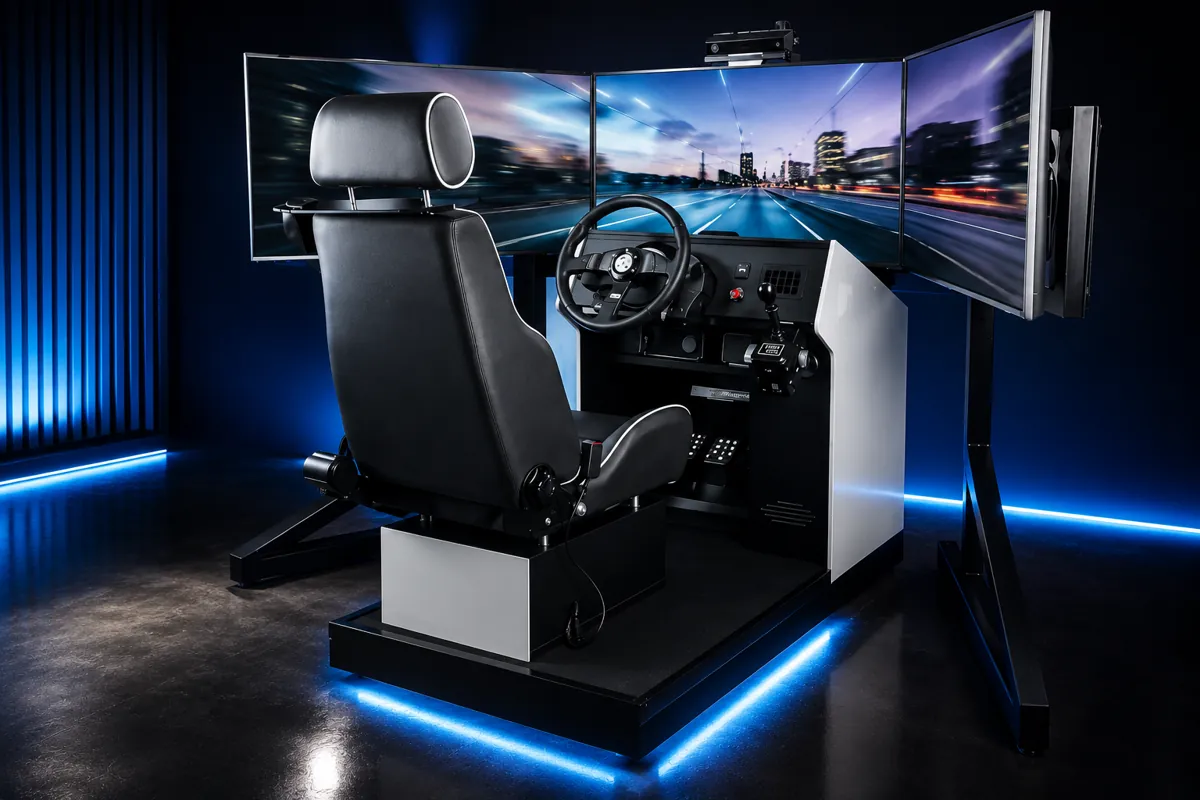 Foerst Fahrsimulator mit drei Bildschirmen in der Road Academy Bammental